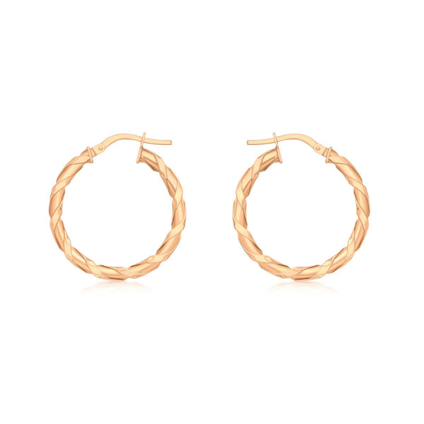 9K Rose Gold Twist Hoop Earrings