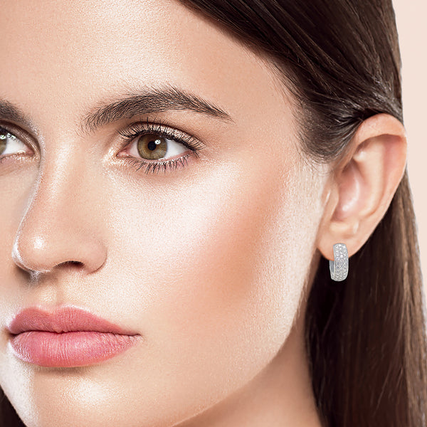 9K White Gold CZ Huggy Hoop Earrings