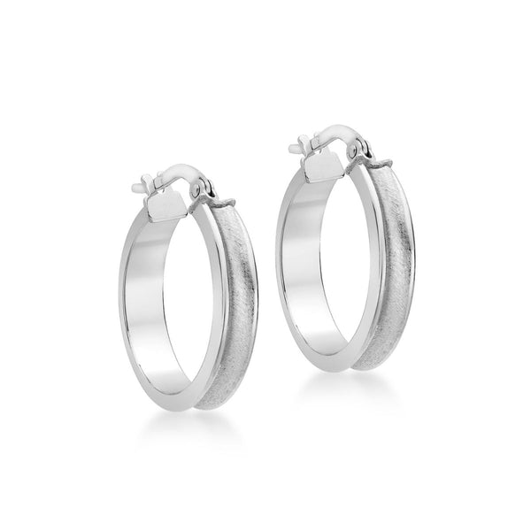 9K White Gold Satin Hoop Earrings
