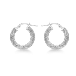 9ct White Gold Textured Hoop Earrings