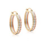 9K 3 Colour Gold 22mm Faceted Triple Hoop Earrings