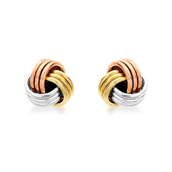 9K Tri-Colour Knot Stud Earrings