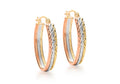 9ct Tri-Coloured Oval Diamond Cut Creole Hoop Earrings
