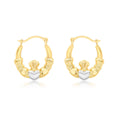 9K Yellow & White Gold Claddagh Hoop Earrings