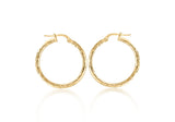 9ct Yellow Gold Diamond Cut Hoop Earrings