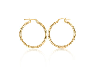 9ct Yellow Gold Diamond Cut Hoop Earrings