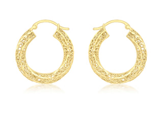 9ct Yellow Gold Diamond Cut Mesh Hoop Earrings
