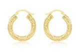 9ct Yellow Gold Diamond Cut Mesh Hoop Earrings