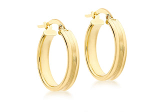 9ct Yellow Gold Patterned Round Hoop Earrings