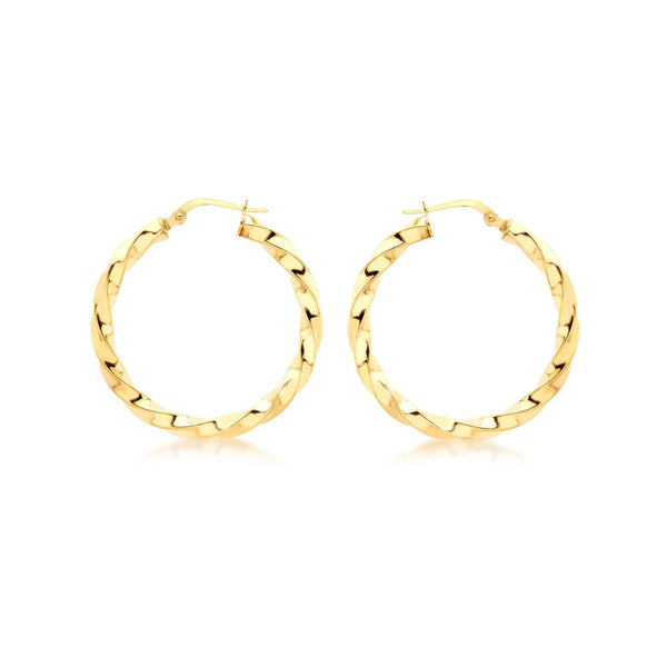 9K Yellow Gold 30mm Twisted Hoop Earrings