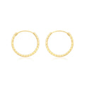 9K Yellow Gold 15mm Diamond Cut Hoop Earrings