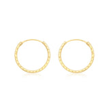 9K Yellow Gold 15mm Diamond Cut Hoop Earrings