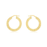 9K Yellow Gold 27.5mm Textured Creole Earrings