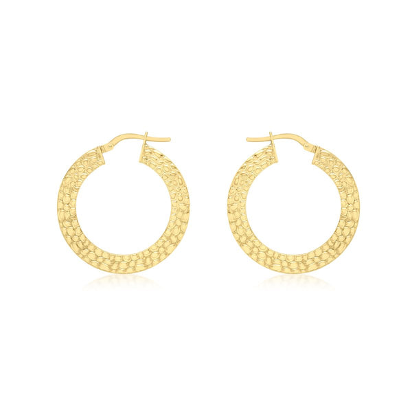 9K Yellow Gold 27.5mm Textured Creole Earrings