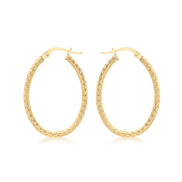 9K Yellow Gold Oval Hoop Earrings