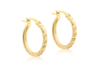 9ct Yellow Gold Diamond Cut Hoop Earrings