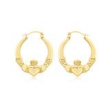 9K Yellow Gold Claddagh Hoop Earrings