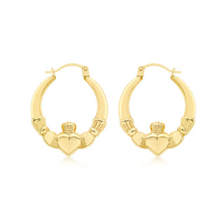 9K Yellow Gold Claddagh Hoop Earrings