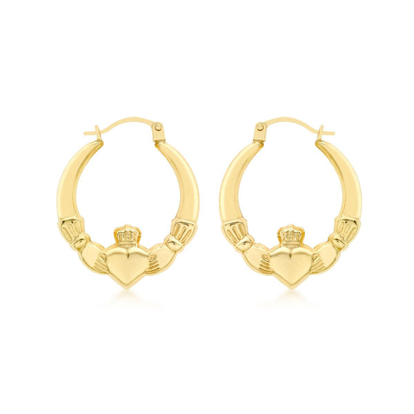 9K Yellow Gold Claddagh Hoop Earrings