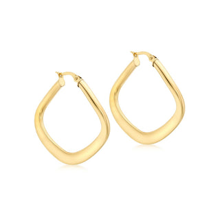 9K Yellow Gold Curved-Square-Edge Creole Earrings