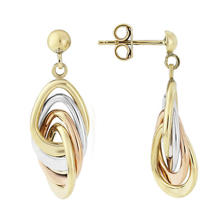9K Three Colour Gold Drop Earrings