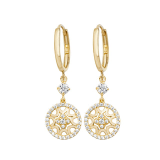9ct Yellow Gold Huggie CZ Drop Earrings