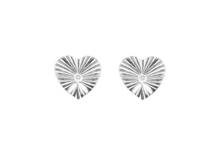 Sterling Silver Heart CZ Sunray Studs
