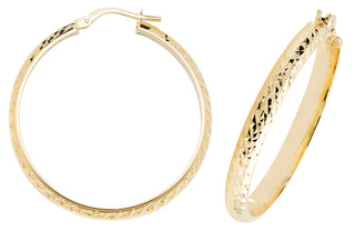 9K Yellow Gold Diamond Cut Hoop Earrings