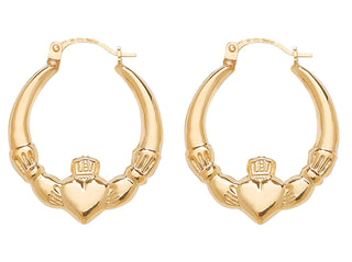 9K Yellow Gold Claddagh Hoop Earrings