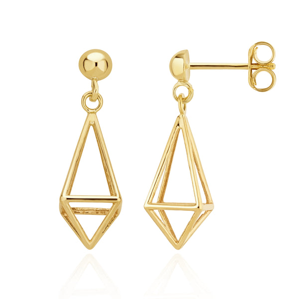 9K Yellow Gold Prism Drop Earrings