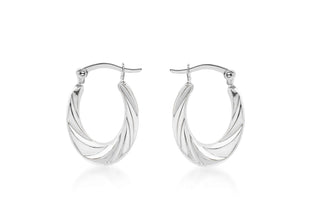 Sterling Silver Twisted Oval Creole Earrings