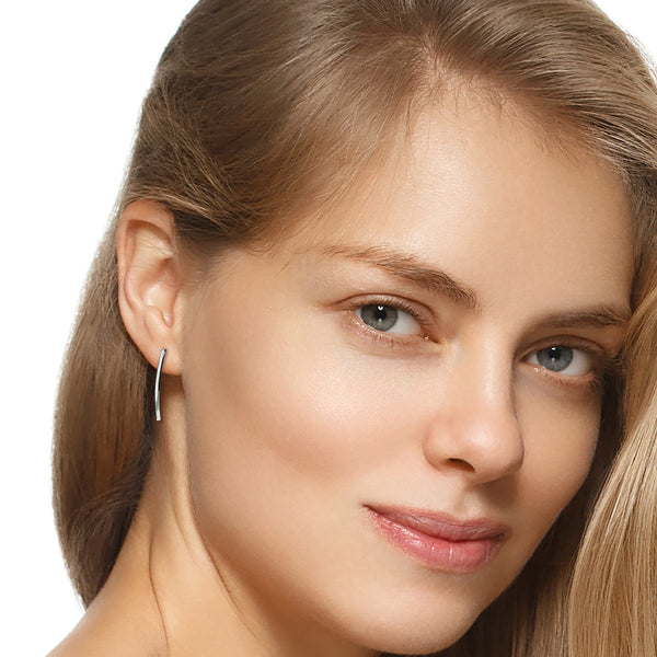9K White Gold Curved Bar Drop Earrings