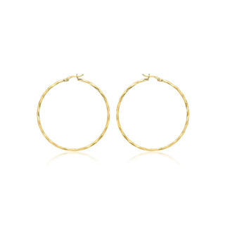 9K Yellow Gold 48mm Diamond Cut Faceted Hoop Earrings