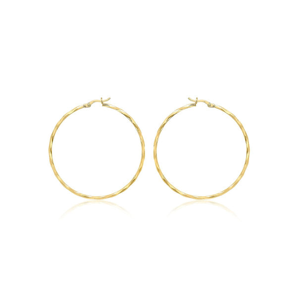 9K Yellow Gold 48mm Diamond Cut Faceted Hoop Earrings