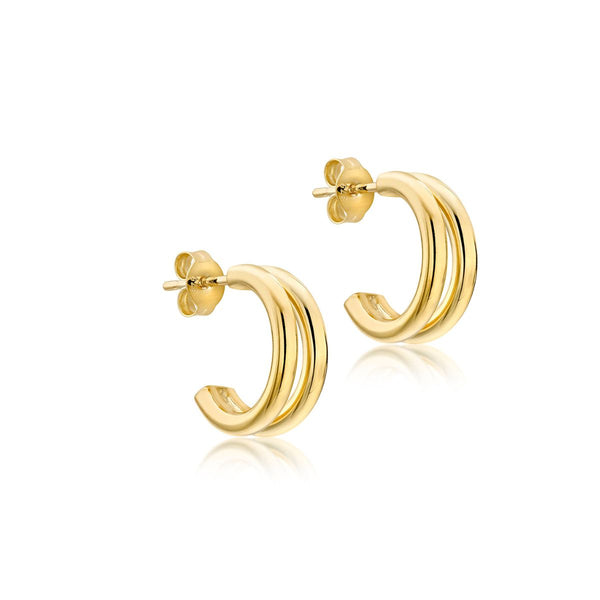 9K Yellow Gold Double Tube Half Hoop Earrings