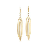 9K Yellow Gold Square Tube Double Ova Dropl Earrings
