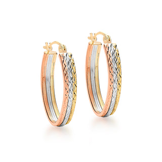 9K 3-Colour Gold 18mm Diamond Cut Creole Earrings
