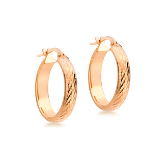 9K Rose Gold Diamond Cut  21mm Hoop Creole Earrings