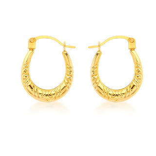 18K Yellow Gold Patterned Creole Hoop Earrings