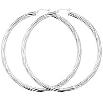 Sterling Silver 60mm Twisted Hoop Earrings