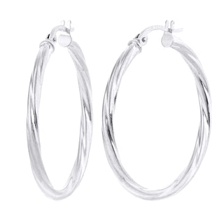 9K White Gold 29mm Twisted Hoop Earrings