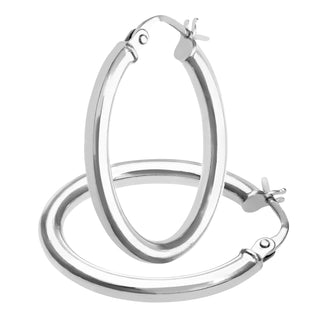9K White Gold Plain Oval Hoop Earrings