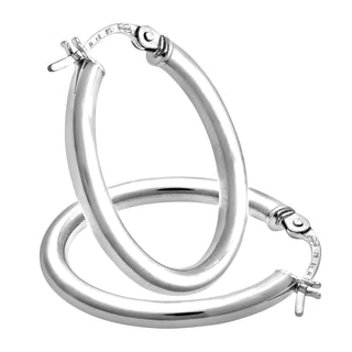 9K White Gold Plain Oval Hoop Earrings