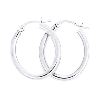 9K White Gold Plain Oval Hoop Earrings