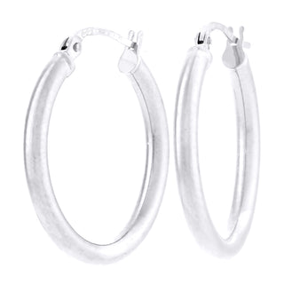 9K White Gold Plain Oval Hoop Earrings