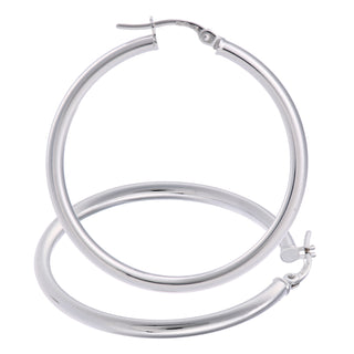 9ct White Gold Plain 35mm Hoop Earrings