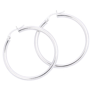 9ct White Gold Plain 35mm Hoop Earrings