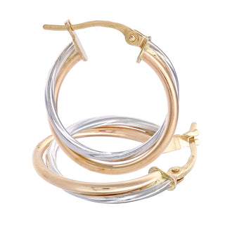 9K 2 Colour Gold 18mm Twisted Double Hoop Earrings