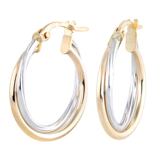 9K 2 Colour Gold 18mm Twisted Double Hoop Earrings