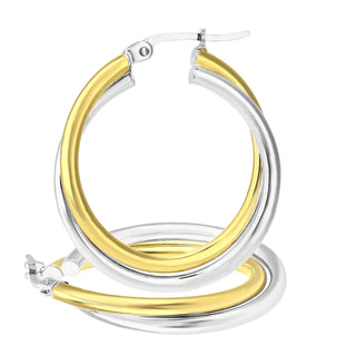 9K 2 Colour Gold 25mm Twisted Double Hoop Earrings